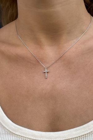 Collier Brandy Melville Rhinestone Cross Argent | SOP-30959471